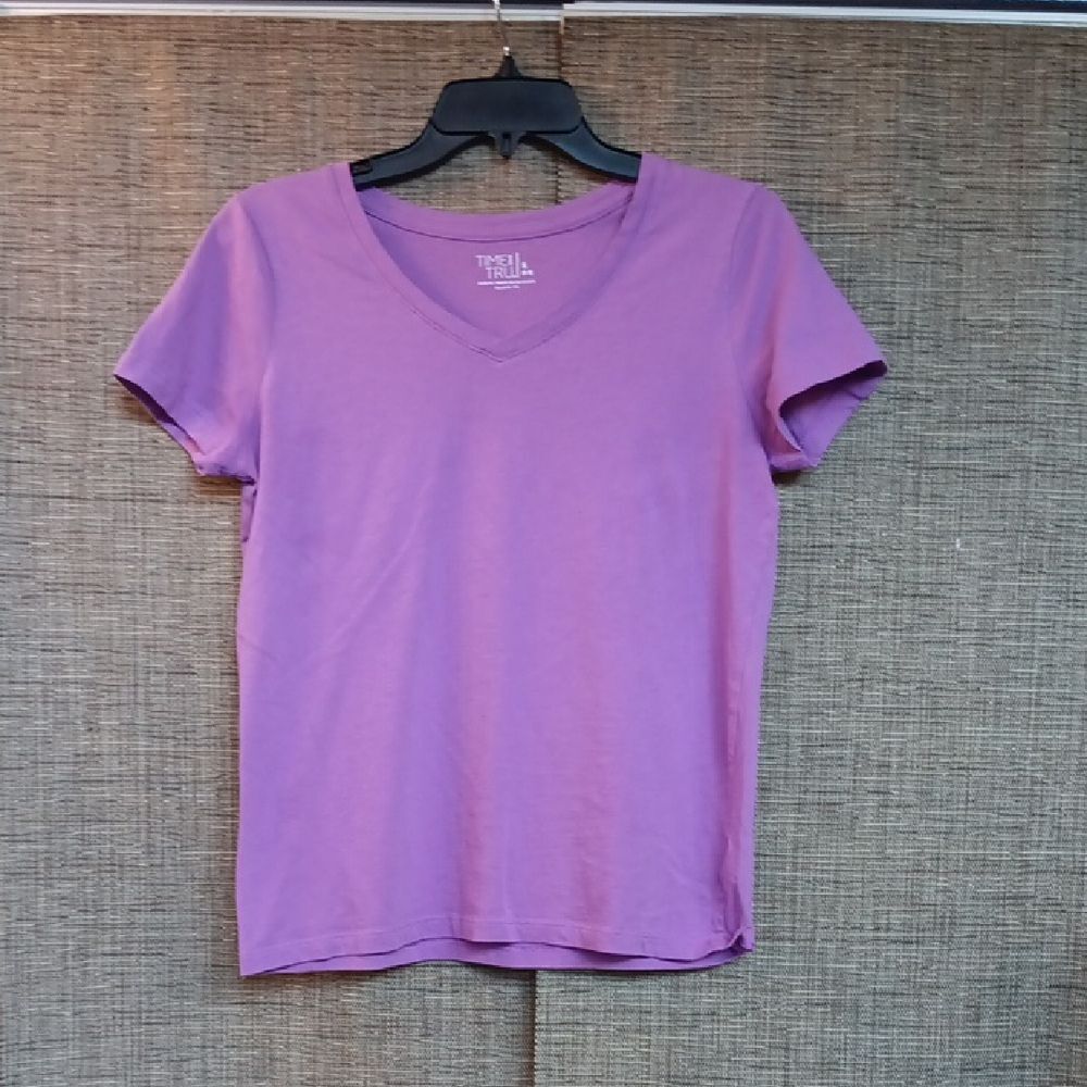 Light Purple Cotton V-Neck Tee Top